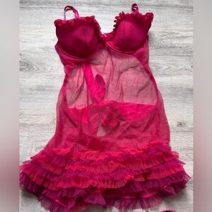 Vintage Victoria's Secret Hot Pink Ruffled Chemise 34B Y2K